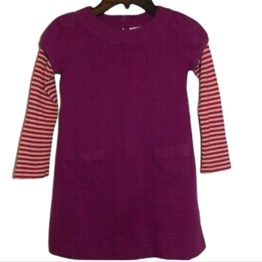 Mini Boden Hotchpotch Pocket Dress Purple with Red White Sleeves Size 7-8